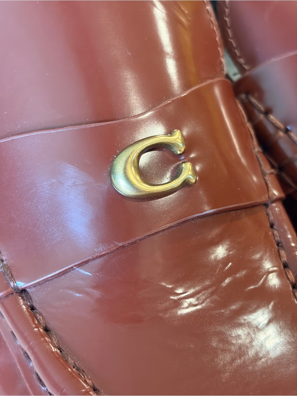 Coach Natalie womens brown faux Leather Heeled pump Loafers with Gold 'C' Accent - Picture 3 of 13